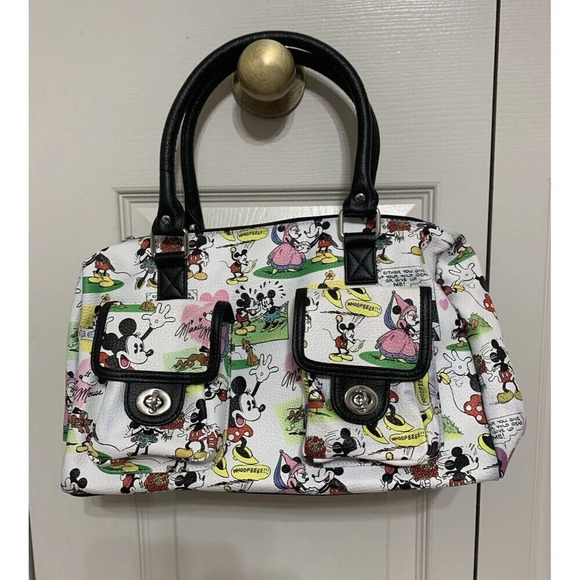 Disney Parks Mickey & Minnie Mouse White Comic Strip Handbag Satchel Purse - Picture 1 of 12
